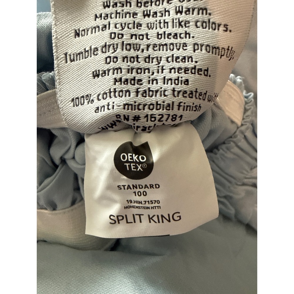 Miracle Split King Silver Infused Cotton Bed Sheet Light Blue Anti Microbial New - Picture 6 of 6